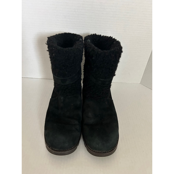 UGG Australia Blayre III Black Leather Sheepskin Cuff Winter Boots size8 metal l - Picture 2 of 10